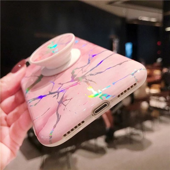 Laser Marble Soft TPU Iphone Case with Phone Holde - Picture 4 of 5